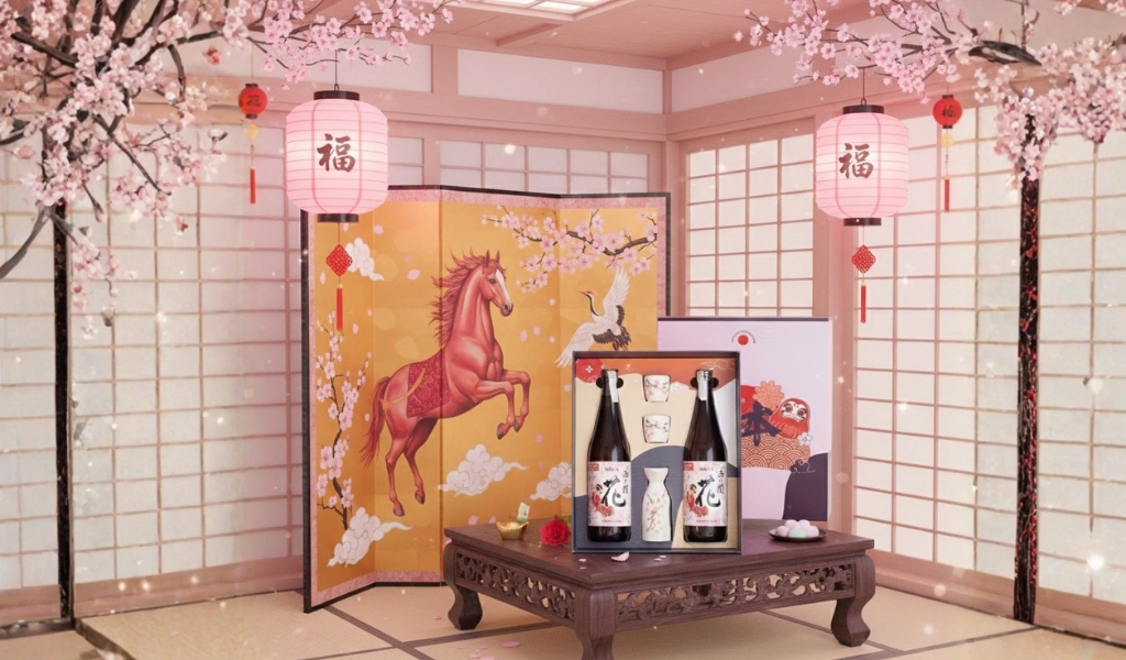 Rượu Sake Nhật Nishinoseki Hana Hộp Quà Tết 2026 Set Daruma