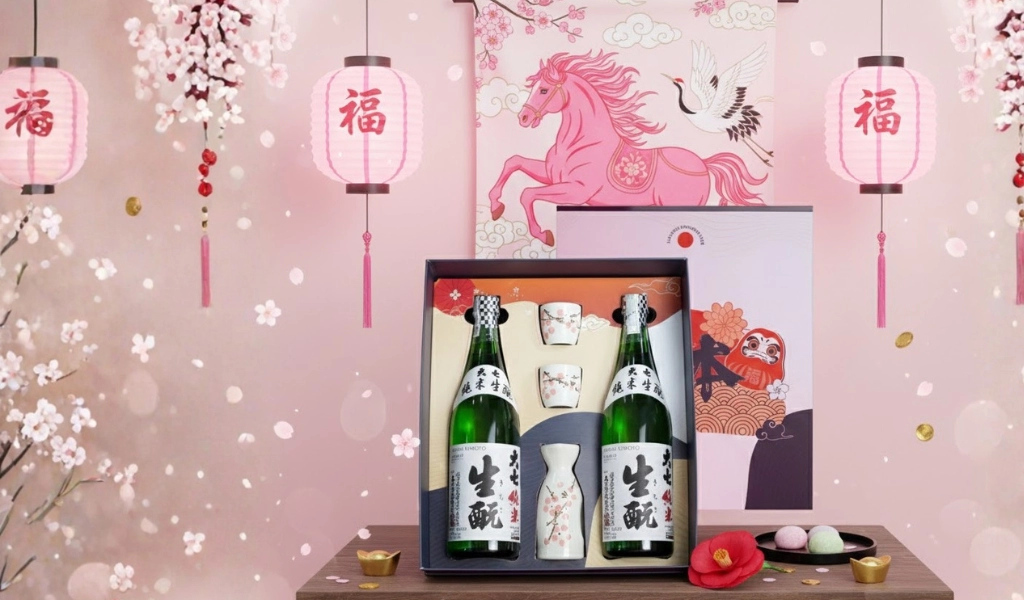 Rượu Sake Nhật Daishichi Junmai Kimoto Hộp Quà Tết 2026 Set Daruma