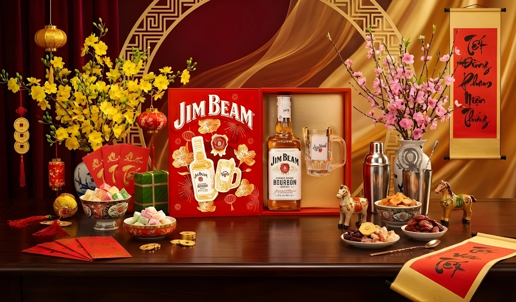 Whisky Hoa Kỳ Jim Beam White Hộp Quà Tết 2026
