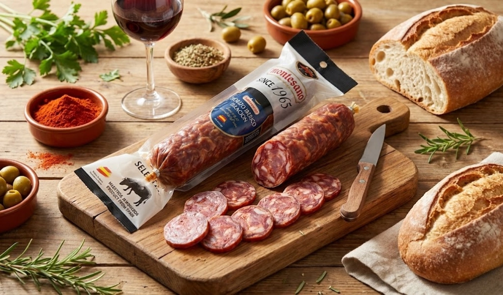 Xúc Xích Cay Tây Ban Nha Montesano Iberico Cular Cebo Muối Nguyên Cây