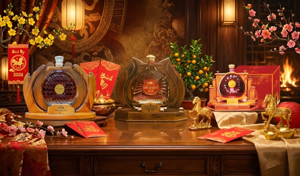 Rượu Biếu Tết Brandy Pháp Kệ Gỗ