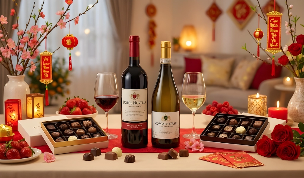 Bộ Đôi Vang Ngọt Và Socola Cho Ngày Valentine Trùng Dịp Tết