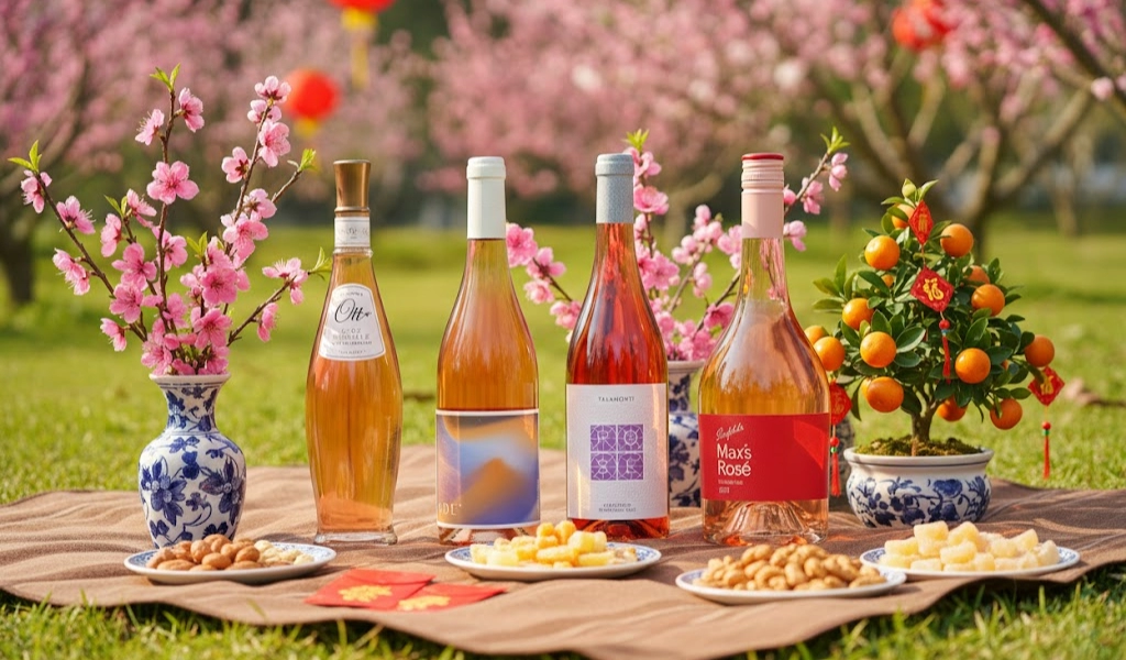 Rượu Vang Hồng Sắc Xuân Bàn Tiệc