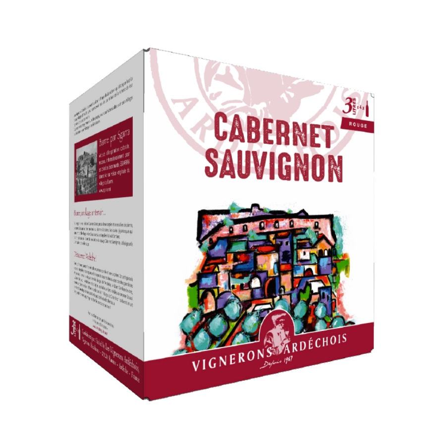 Rượu Vang Bịch Pháp BIB IGP Vignerons Ardechois Cabernet Sauvignon 3L