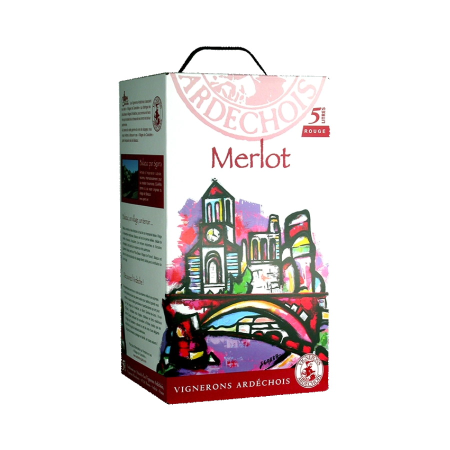 Rượu Vang Bịch Pháp BIB IGP Vignerons Ardechois Merlot 5L