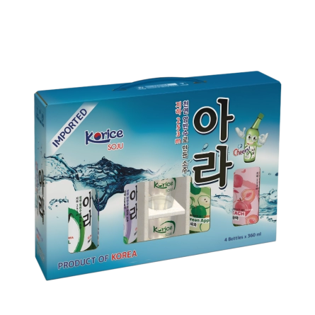 Hộp Soju Hàn Quốc Korice 4 Chai Vị Ngẫu Nhiên Tặng 2 Ly