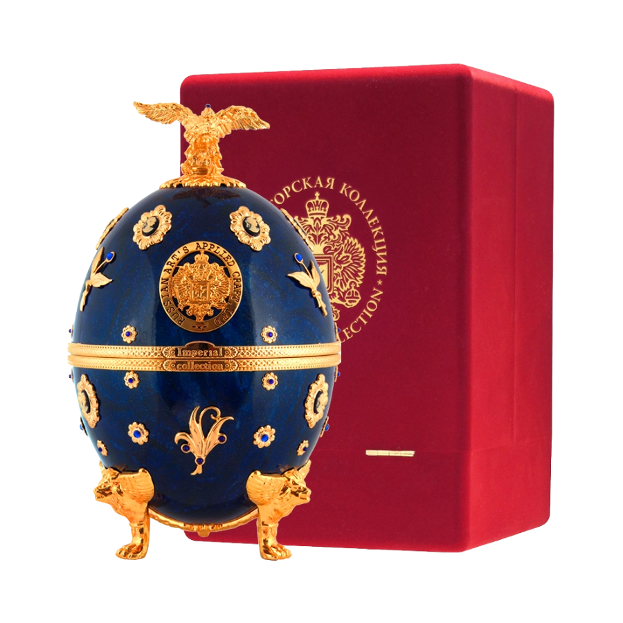Rượu Vodka Trứng Nga Imperial Collection Faberge Egg Blue With Flowers Velvet Box