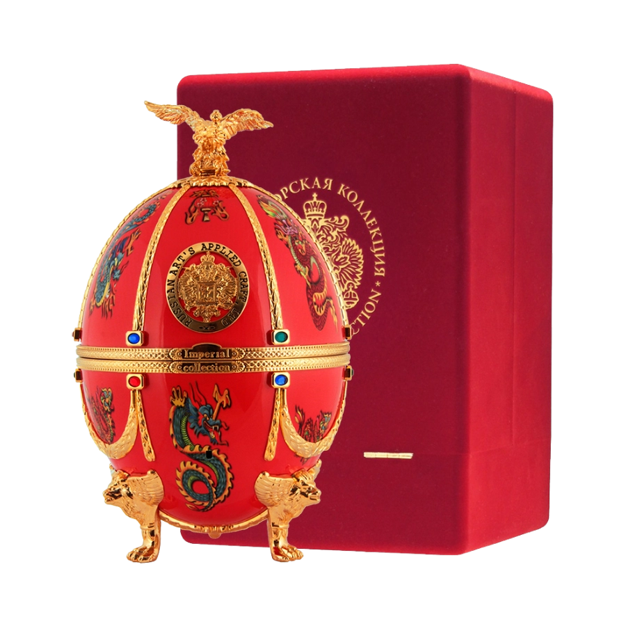 Rượu Vodka Trứng Nga Imperial Collection Faberge Egg Red With Dragons Velvet Box