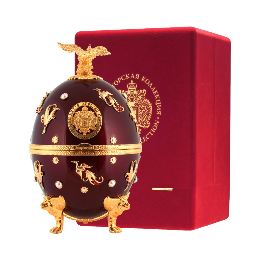 Rượu Vodka Trứng Nga Imperial Collection Faberge Egg Dark Red With Flowers And Birds Velvet Box