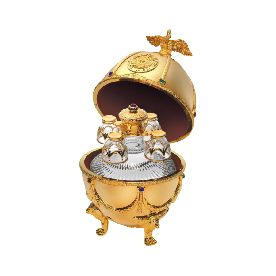 Rượu Vodka Trứng Nga Imperial Collection Faberge Egg Gold Velvet Box