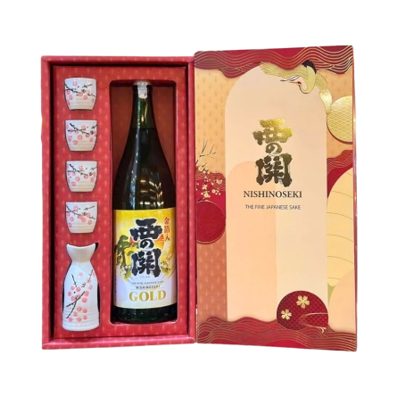 Set Rượu Sake Nhật Nishinoseki Gold Leaf 1800ml Hộp Quà Tết 2025