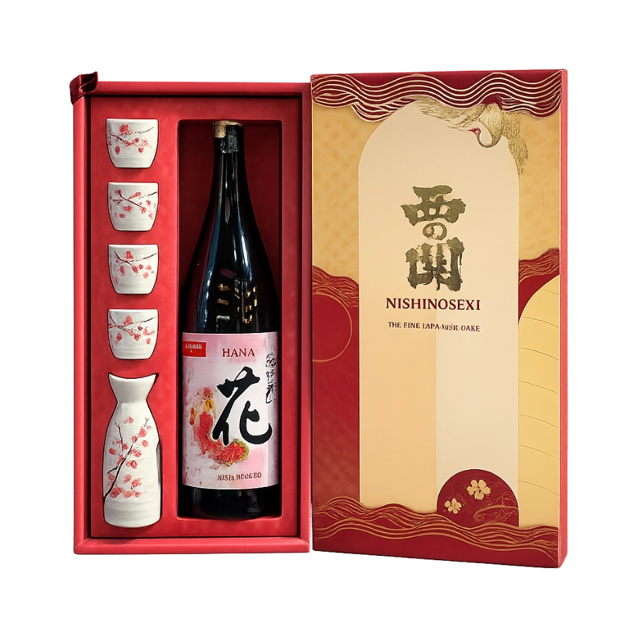 Set Rượu Sake Nhật Nishinoseki Hana 1800ml Hộp Quà Tết 2025