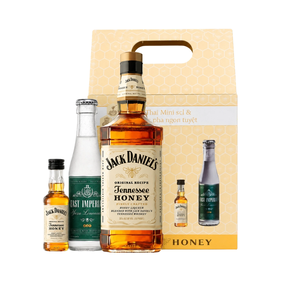 Rượu Whiskey Jack Daniel's Honey Kèm Chai Mini Và Nước Pha Chế Phiên Bản Hộp Quà Tết 2025