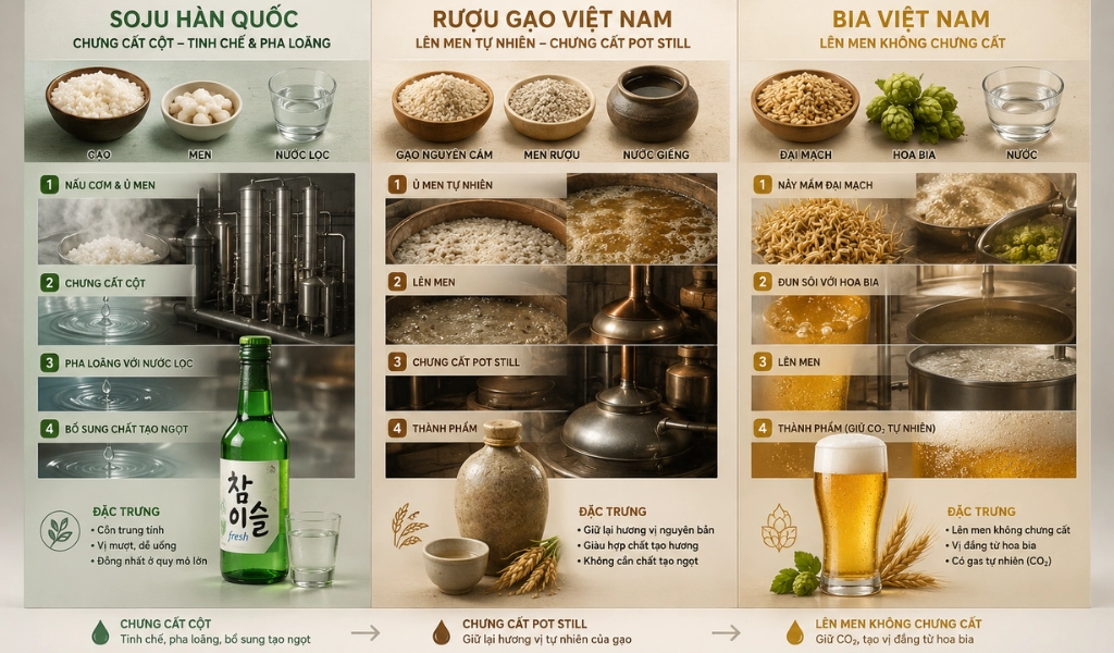 Soju Hàn Quốc, Rượu Gạo & Bia Việt Nam Hương Vị