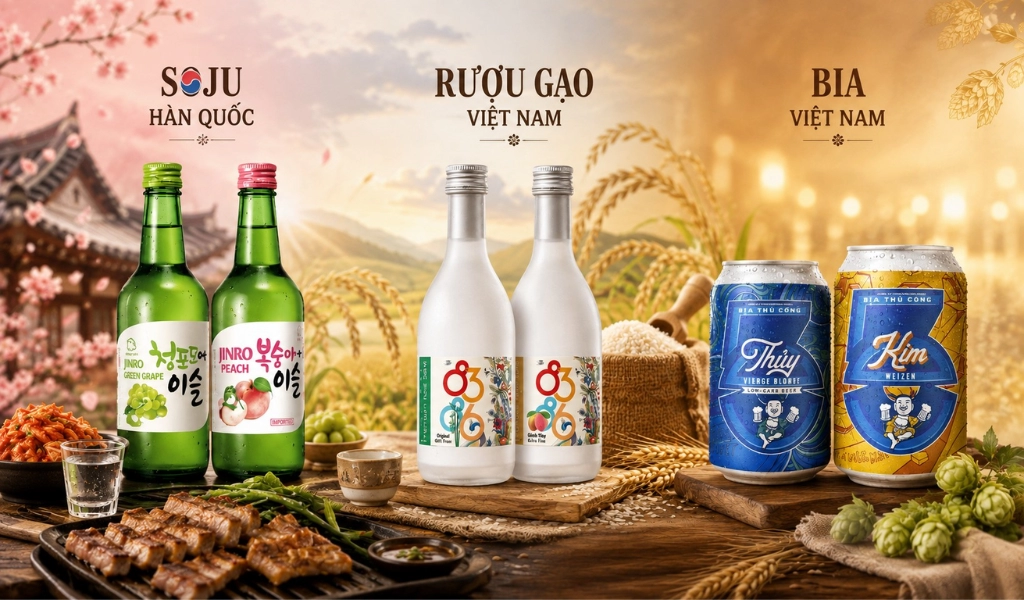 Sự Khác Biệt Giữa Soju Hàn Quốc, Rượu Gạo & Bia Việt Nam