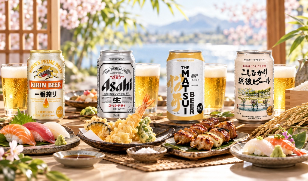 Bia Nhật Bản Kết Hợp Với Sushi Yakitori Cùng Tempura
