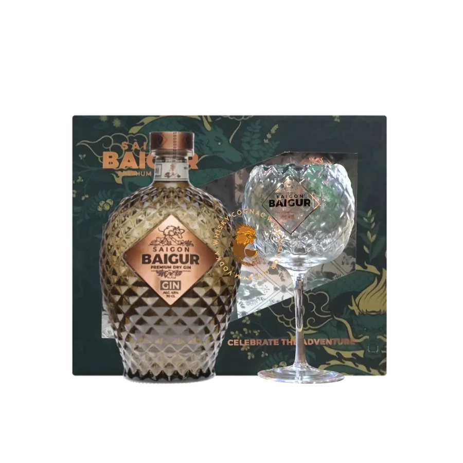 Rượu Gin Việt Nam Saigon Baigur Premium Dry Gin Phiên Bản Hộp Quà Kèm Ly Balloon
