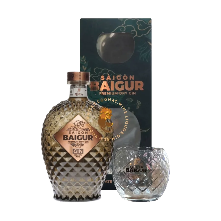 Rượu Gin Việt Nam Saigon Baigur Premium Dry Gin Phiên Bản Hộp Quà Kèm Ly Rock