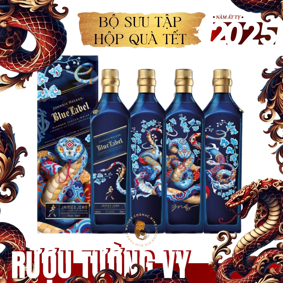 Rượu Whisky Johnnie Walker Blue Label x James Jean Phiên Bản Hộp Quà Tết Ất Tỵ 2025