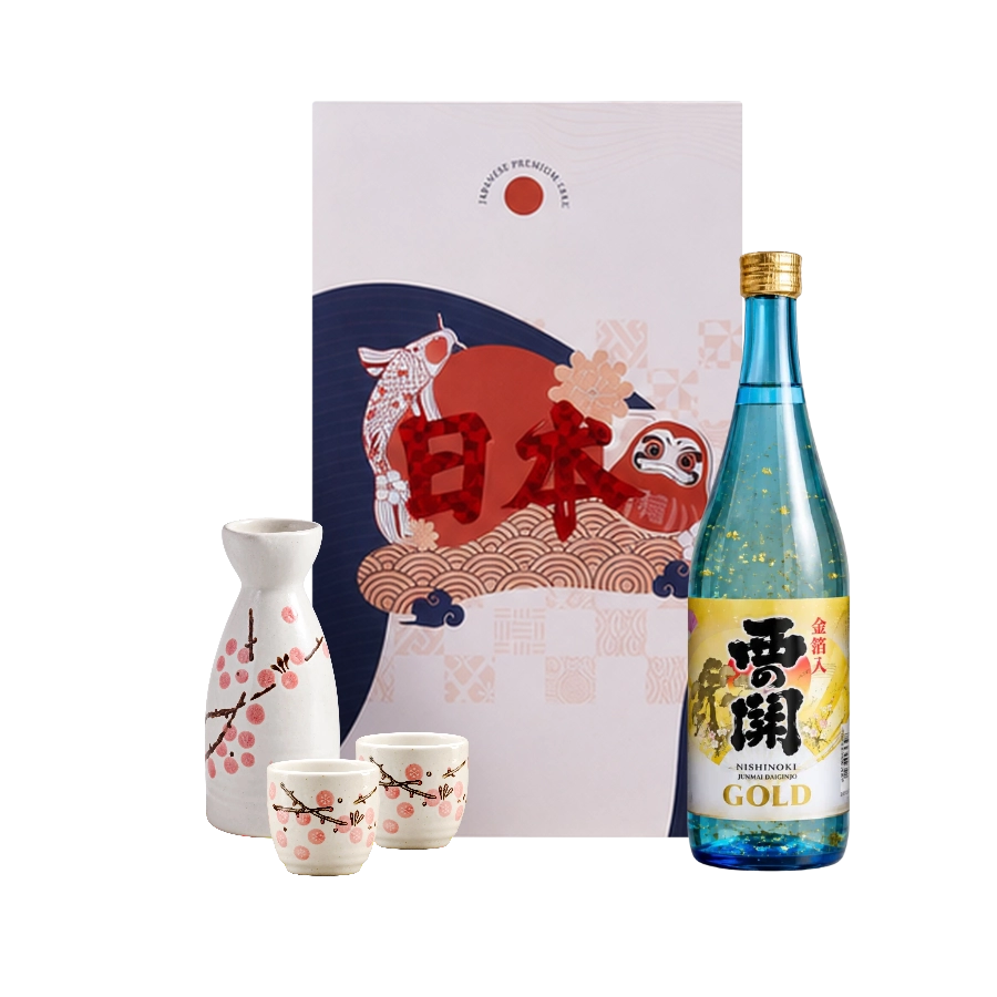 Rượu Sake Nhật Nishinoseki Gold Leaf 720ml Hộp Quà Daruma 2027