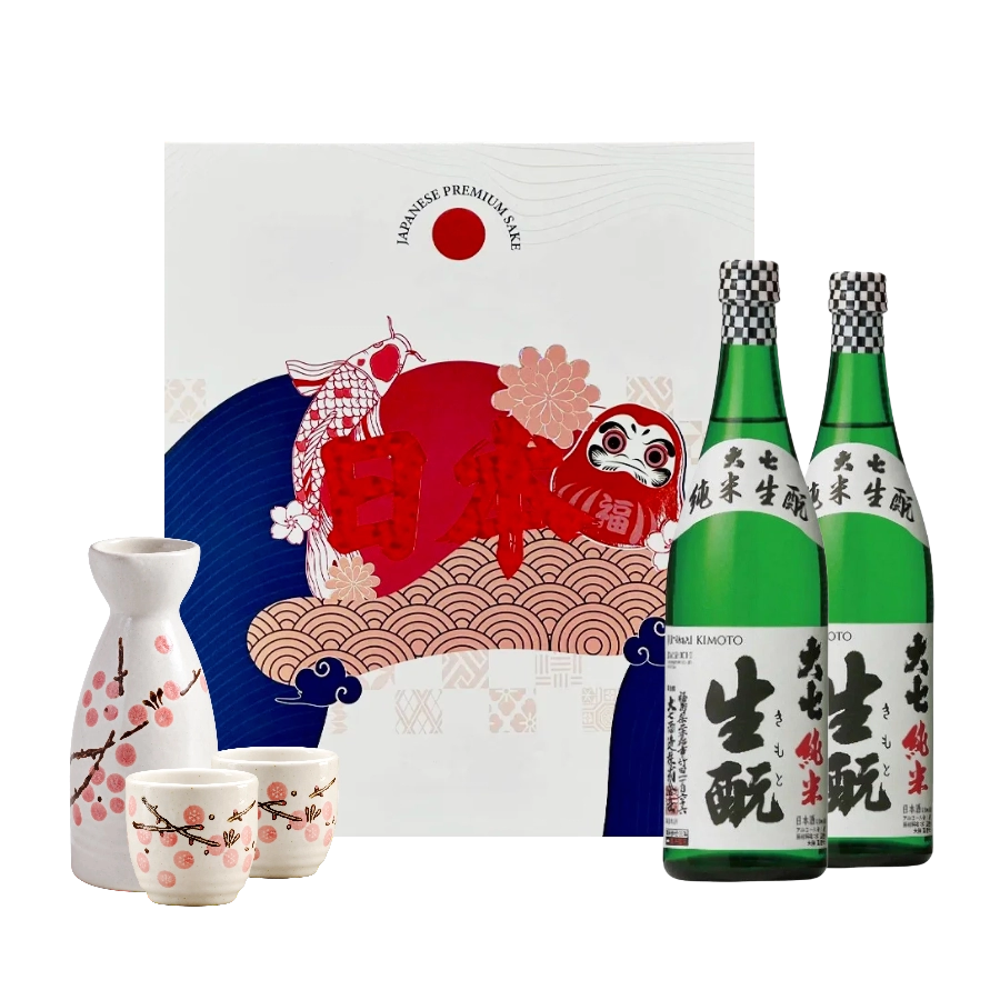Rượu Sake Nhật Daishichi Junmai Kimoto 720ml Hộp Quà Đôi Daruma 2027